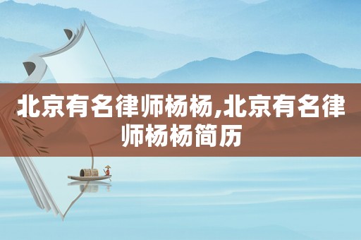 北京有名律師楊楊,北京有名律師楊楊簡(jiǎn)歷
