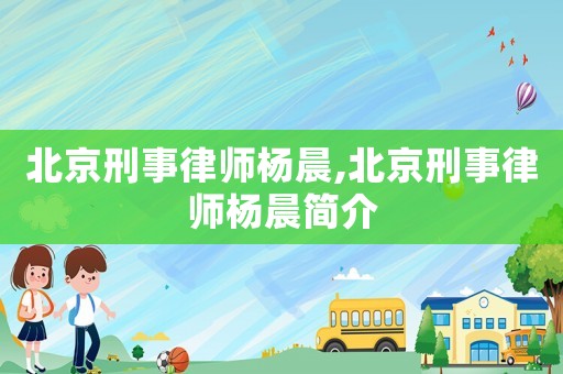 北京刑事律師楊晨,北京刑事律師楊晨簡介