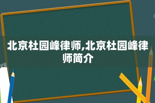 北京杜園峰律師,北京杜園峰律師簡介