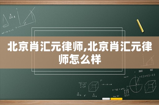 北京肖匯元律師,北京肖匯元律師怎么樣