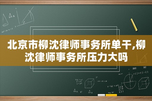 北京市柳沈律師事務(wù)所單干,柳沈律師事務(wù)所壓力大嗎