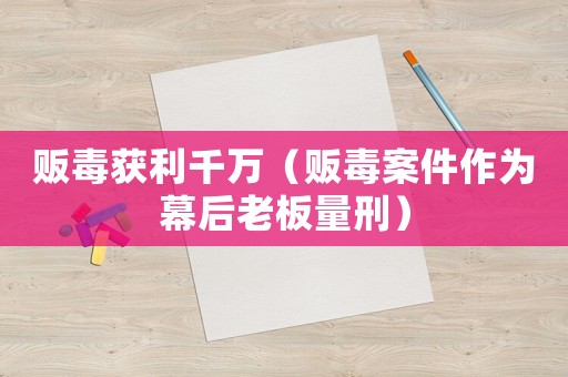 販毒獲利千萬（販毒案件作為幕后老板量刑）