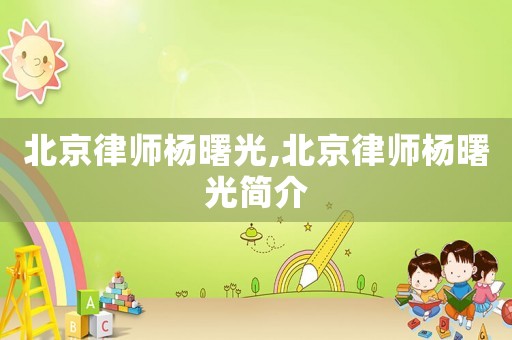 北京律師楊曙光,北京律師楊曙光簡介