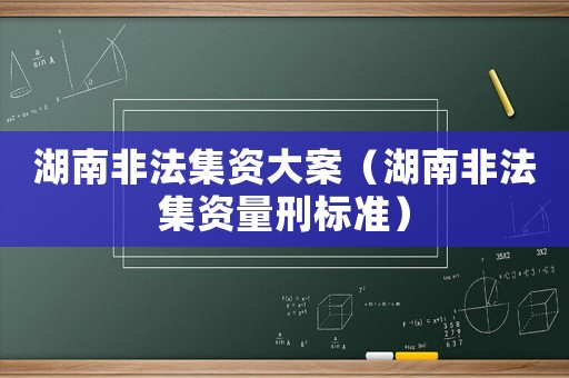 湖南非法集資大案（湖南非法集資量刑標準）