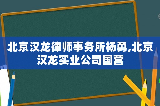 北京漢龍律師事務所楊勇,北京漢龍實業公司國營
