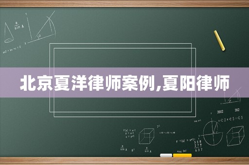 北京夏洋律師案例,夏陽律師