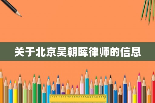 關于北京吳朝暉律師的信息