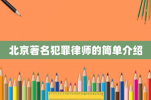 北京著名犯罪律師的簡單介紹