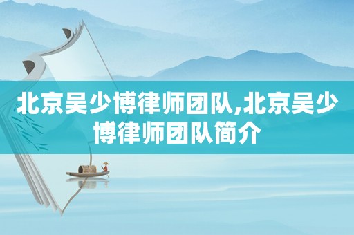 北京吳少博律師團隊,北京吳少博律師團隊簡介