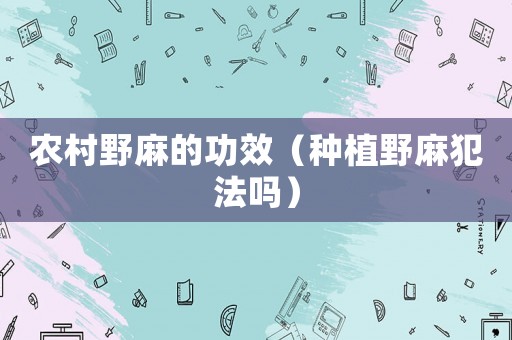 農村野麻的功效（種植野麻犯法嗎）