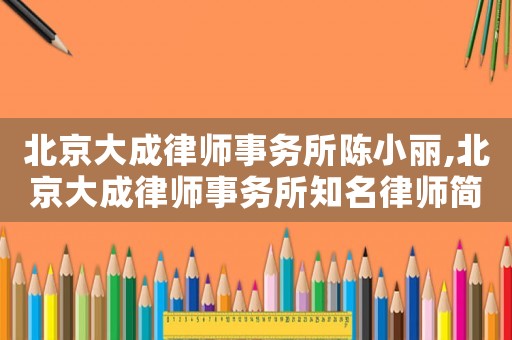 北京大成律師事務所陳小麗,北京大成律師事務所知名律師簡歷