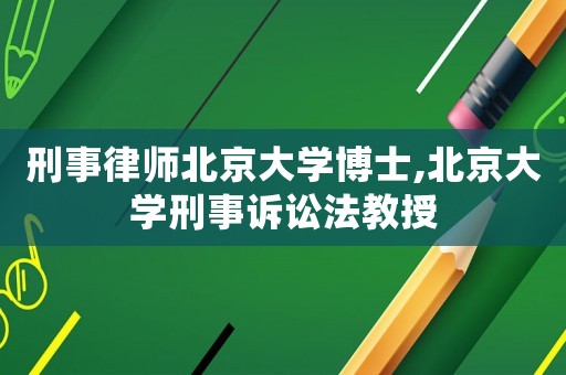 刑事律師北京大學博士,北京大學刑事訴訟法教授