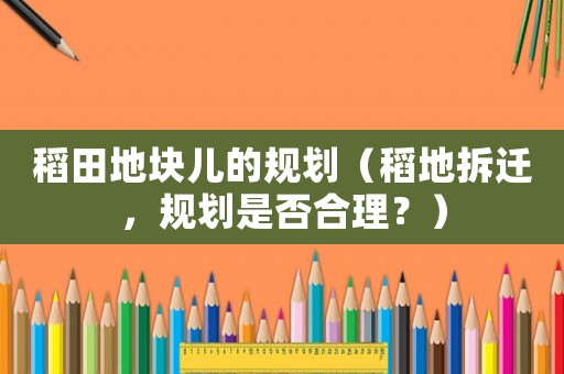 稻田地塊兒的規(guī)劃（稻地拆遷，規(guī)劃是否合理？）