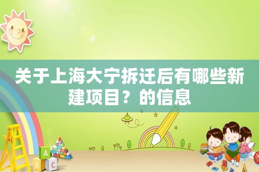 關于上海大寧拆遷后有哪些新建項目？的信息