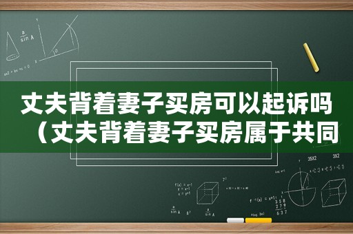 丈夫背著妻子買房可以起訴嗎（丈夫背著妻子買房屬于共同財產嗎）
