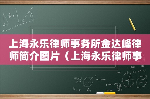 上海永樂律師事務所金達峰律師簡介圖片（上海永樂律師事務所金達峰律師簡介）