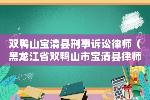 雙鴨山寶清縣刑事訴訟律師（黑龍江省雙鴨山市寶清縣律師事務所）