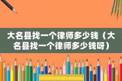 大名縣找一個律師多少錢（大名縣找一個律師多少錢呀）
