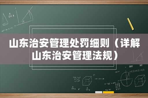 山東治安管理處罰細則（詳解山東治安管理法規）