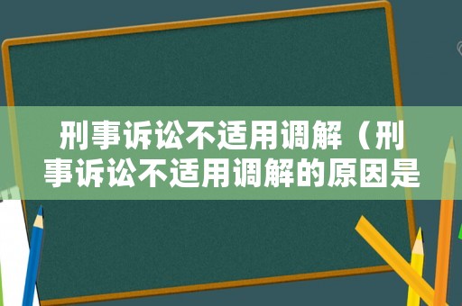 刑事訴訟不適用調解（刑事訴訟不適用調解的原因是）