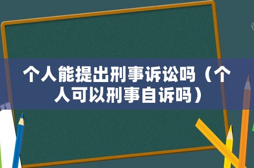 個人能提出刑事訴訟嗎（個人可以刑事自訴嗎）