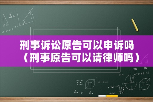 刑事訴訟原告可以申訴嗎（刑事原告可以請律師嗎）