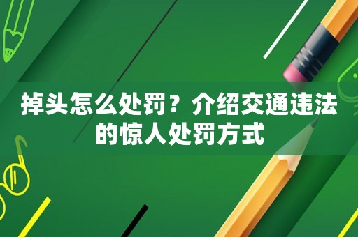 掉頭怎么處罰？介紹交通違法的驚人處罰方式
