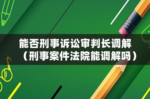 能否刑事訴訟審判長調解（刑事案件法院能調解嗎）